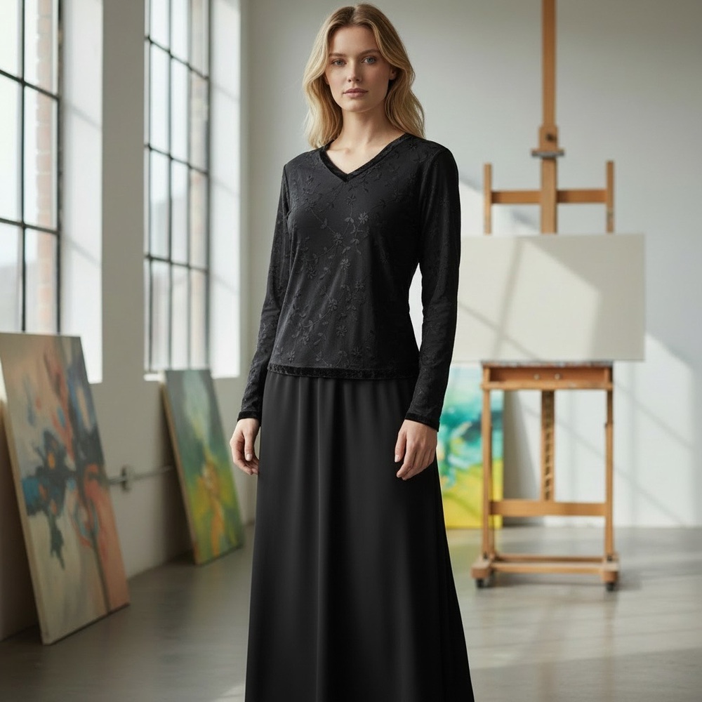 Vintage Johnny Was Black top and Skirt Set ( MEDIUM)